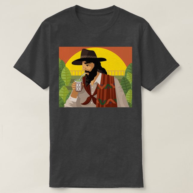 T-shirt gaucho boire yerba mate vert thé chaud (Design devant)