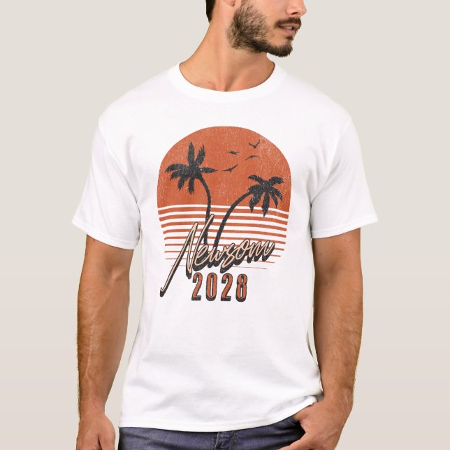 T-shirt Gavin Newsom 2028 Pour Président Palm Tree Sunset (Devant)