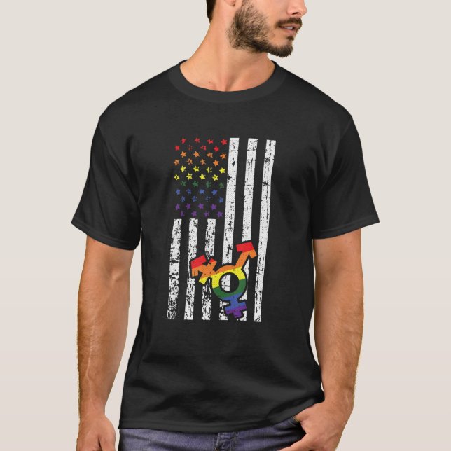 T-shirt Gay American Flag Rainbow Pride Fière LGBTQ Ally P (Devant)