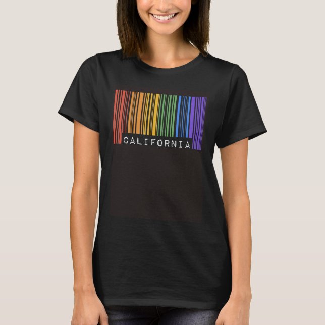 T-shirt Gay Barcode California Pride LGBTQ Trendy Rainbow  (Devant)