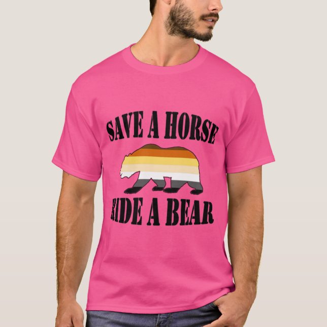 T-shirt Gay Bear Fierté Enregistrer Un Cheval Ride Un Ours (Devant)
