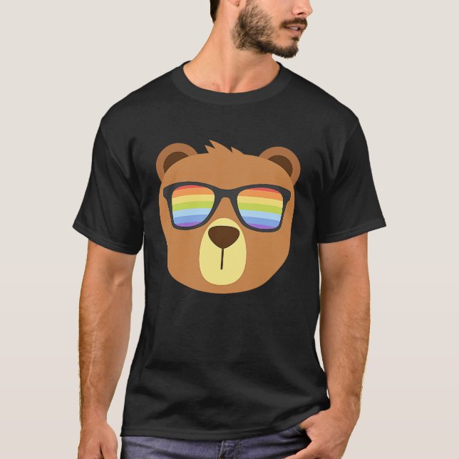 T-shirt Gay Bear Wearing Bear Pride LGBTQ Flag Sunglasses (Devant)