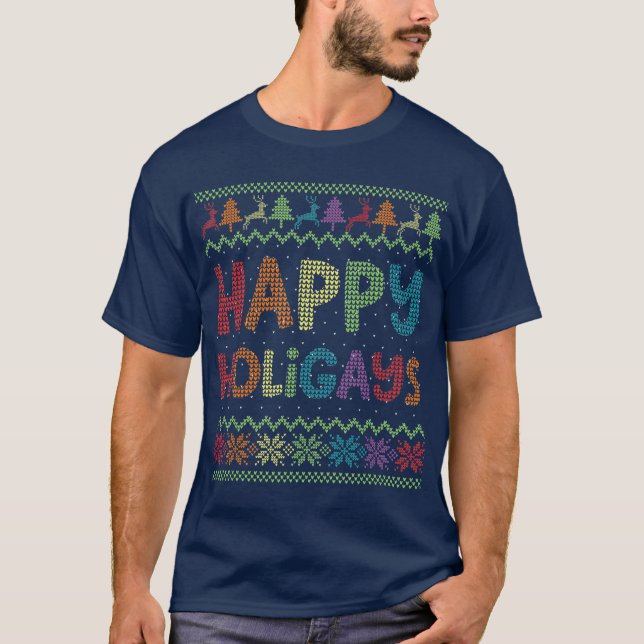 T-shirt Gay Christmas Funny LGB Happy Holigays Rainbow (Devant)