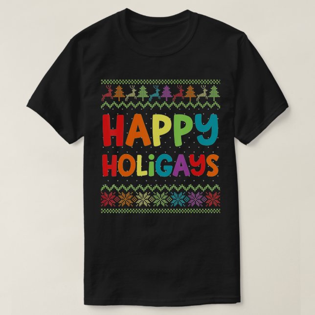 T-shirt Gay Christmas Funny LGB Happy Holigays Rainbow Par (Design devant)