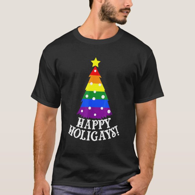 T-shirt Gay Christmas Tree Happy Holigays  Rainbow Pride (Devant)