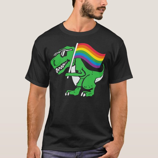 T-shirt Gay Dinosaur LGBT Q T Rex Rainbow Pride Flag (Devant)