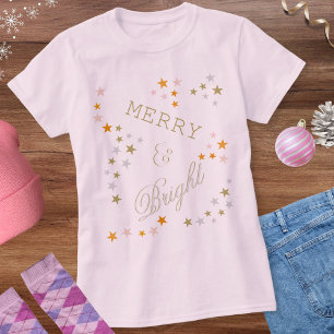 T-shirt Gay et Lumineux Étoiles Faux Or Argent Noël