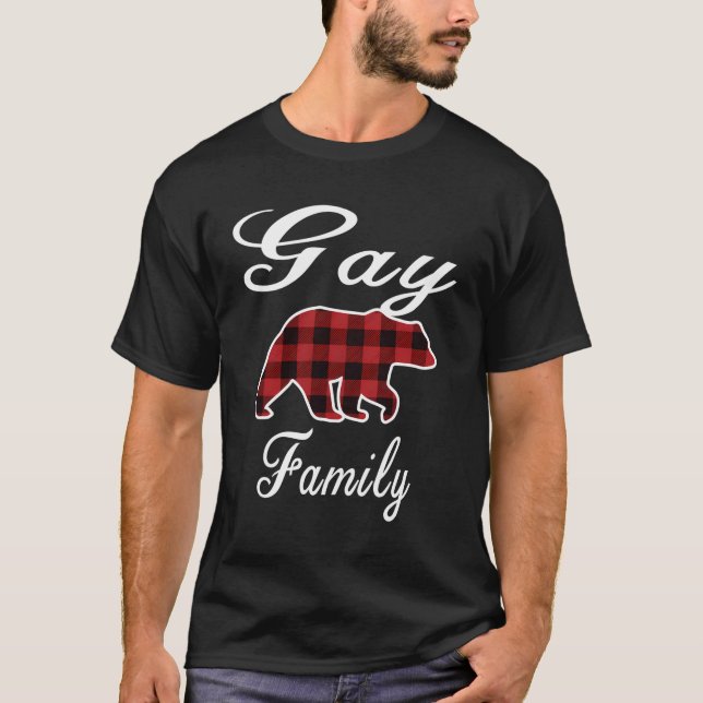 T-shirt Gay Famille Ours Rouge Plaqué Pajama de Noël Homme (Devant)