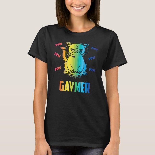 T-shirt Gay Gaymer Cat LGBT Awareness Pride Month Rainbow  (Devant)