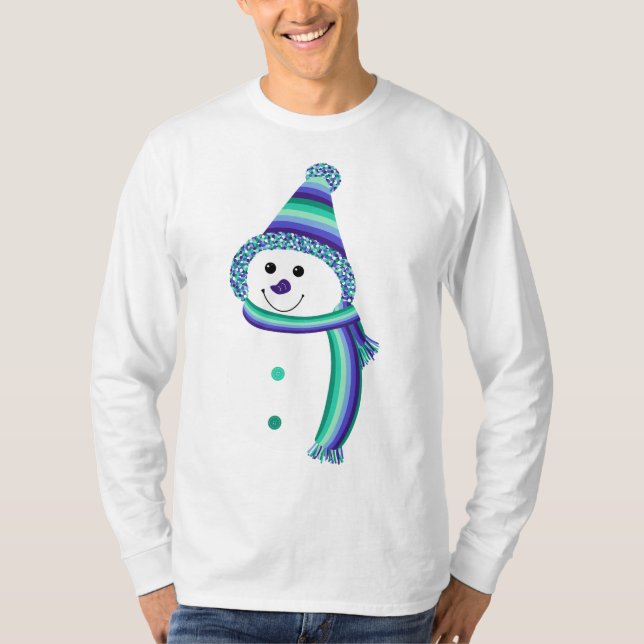 T-shirt Gay Hommes Fierté Snowman Snowperson Bleu Vert (Devant)