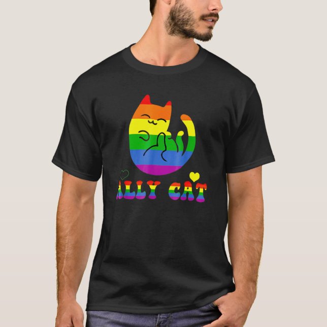 T-shirt Gay Lgbt Allycat Fierté Mois Chat Avec Ally Pride  (Devant)