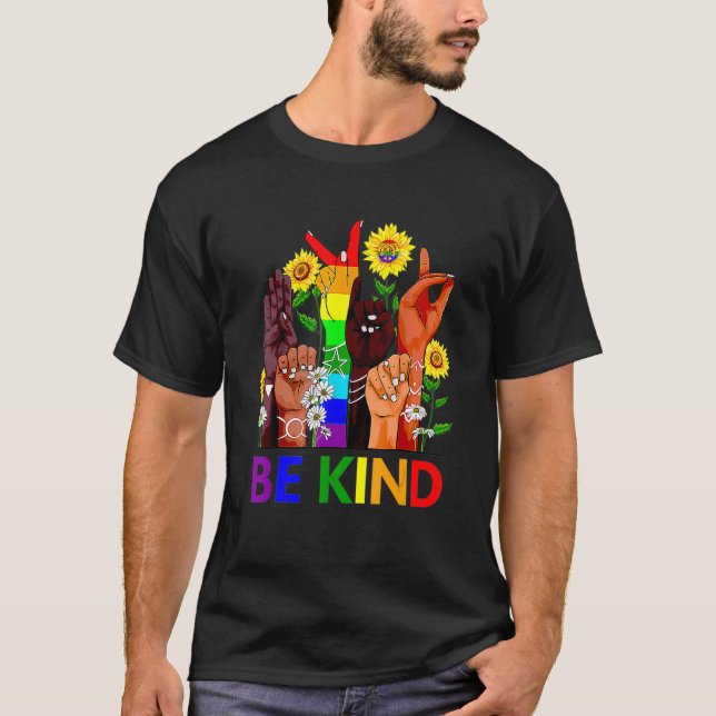 T-shirt Gay Lgbt Be Kind Sign Language Hand Talking Lgbtq+ (Devant)