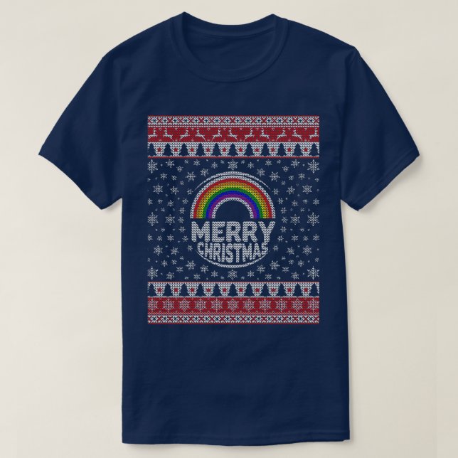 T-shirt Gay LGBT Doux de Noël moche Arc-en-ciel Merry Chri (Design devant)
