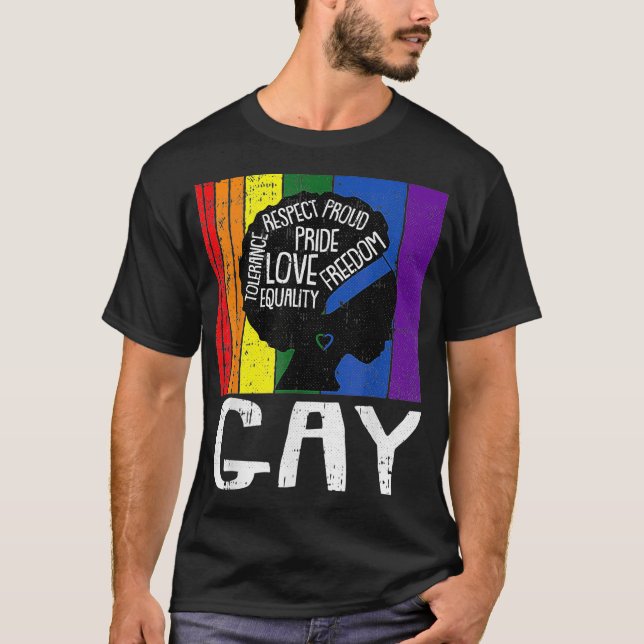 T-shirt Gay LGBTQ Black Woman Afro Melanin Pride Rainbow F (Devant)