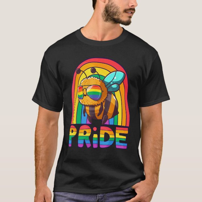 T-shirt Gay Pride Bee LGBT Cute Bee Rainbow LGBT Gay Ally  (Devant)