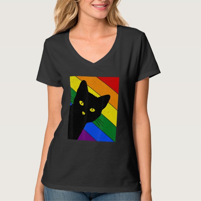 T-shirt Gay Pride Cat LGBT Rainbow Flag LGBTQ Cat Mom Cat  (Devant)