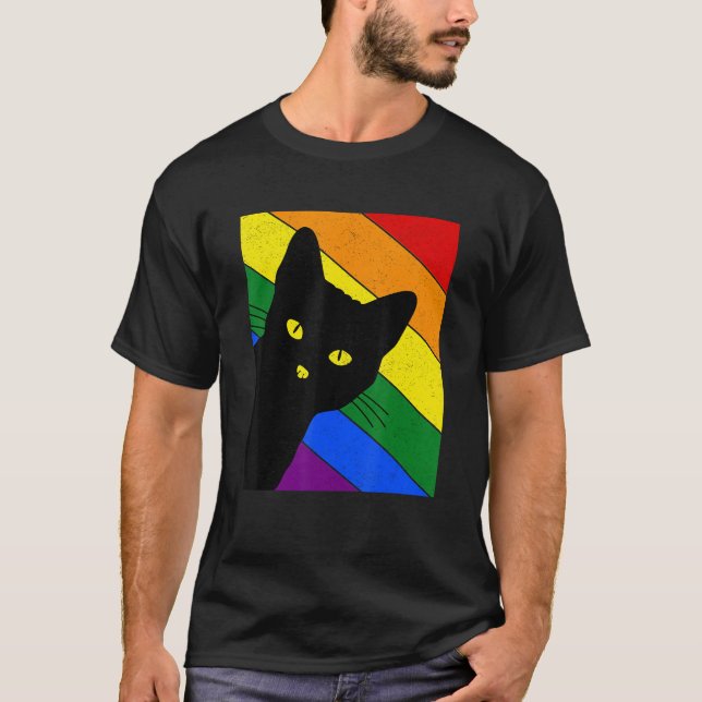 T-shirt Gay Pride Cat LGBT Rainbow Flag LGBTQ Cat Mom Cat  (Devant)