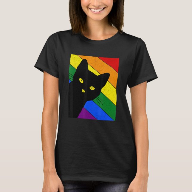 T-shirt Gay Pride Cat LGBT Rainbow Flag LGBTQ Cat Mom Cat  (Devant)