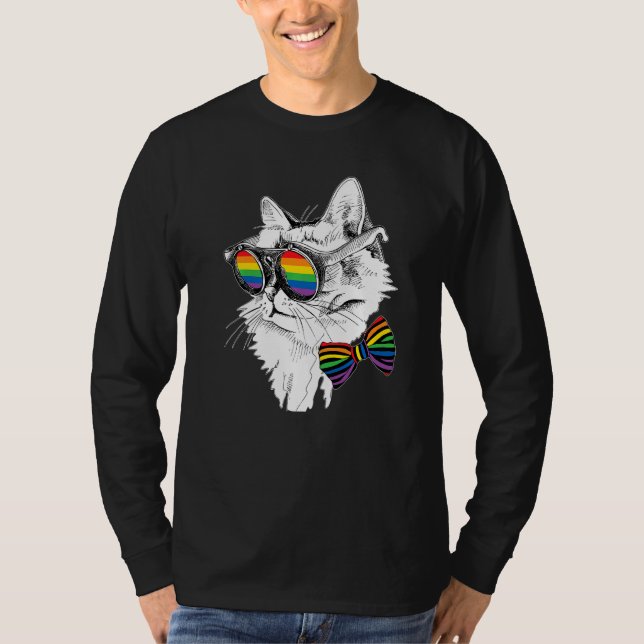 T-shirt Gay Pride Cat Sunglasses LGBT Bisexual Gay Lesbian (Devant)