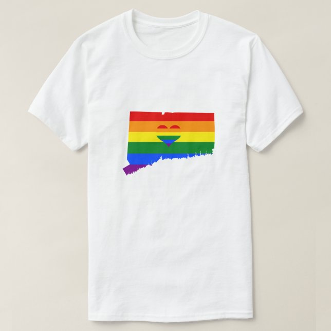 T-shirt Gay pride Connecticut Rainbow Flag Heart GLBTQ (Design devant)