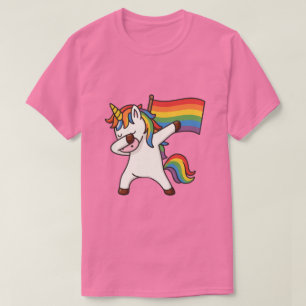 T-shirt Gay pride Dabbing Unicorne Avec Drapeau