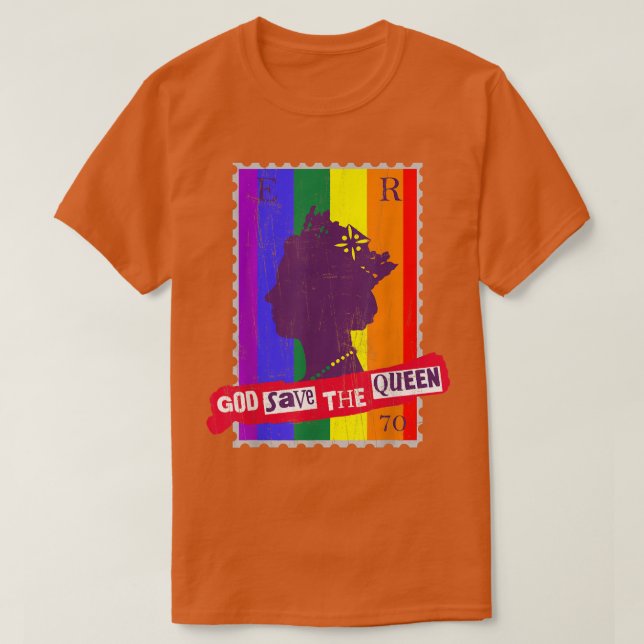 T-SHIRT GAY PRIDE DIEU SAUVER LE DRAPEAU DE LA REINE RAINB (Design devant)