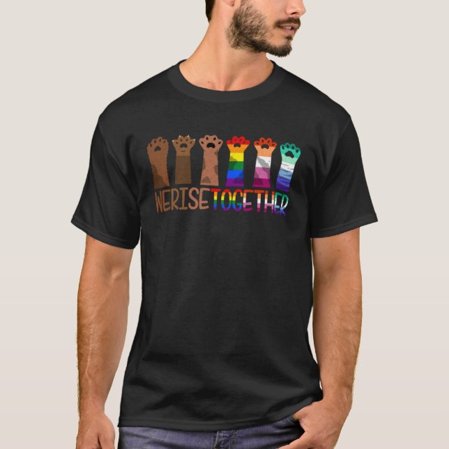 T-shirt Gay Pride Dog Cat Paw Kitten We Rise Together LGBT (Devant)