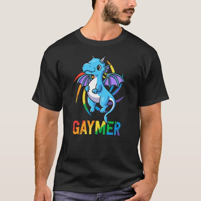 T-shirt Gay Pride Dragon Gaymer LGBT Pride Rainbow Gamer (Devant)
