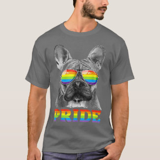 T-shirt Gay pride français de Buldog LGBT Rainbow Flag Sun