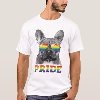 T-shirt Gay pride français de Buldog LGBT Rainbow Flag Sun