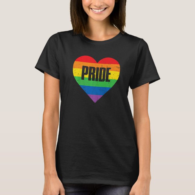 T-shirt Gay Pride Heart Rainbow Flag LGBT LGBTQ Lesbian Bi (Devant)