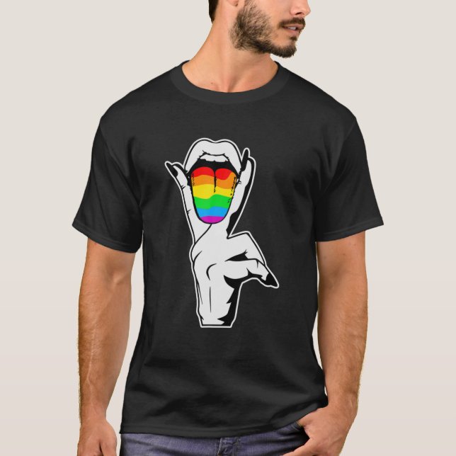 T-shirt Gay Pride LGBT Lesbian Tongue Rainbow (Devant)