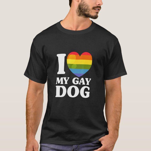 T-shirt Gay pride LGBT Rainbow Heart J'aime mon chien gay (Devant)