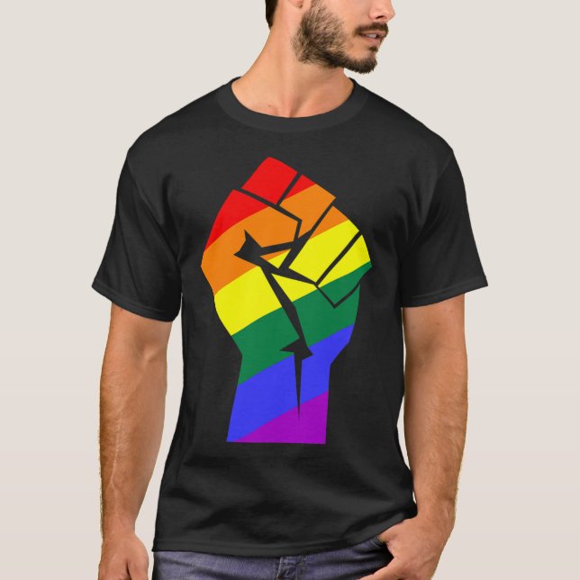 T-shirt Gay pride Lgbtq Arc-En-Ciel Résiste Poing Gay Droi (Devant)