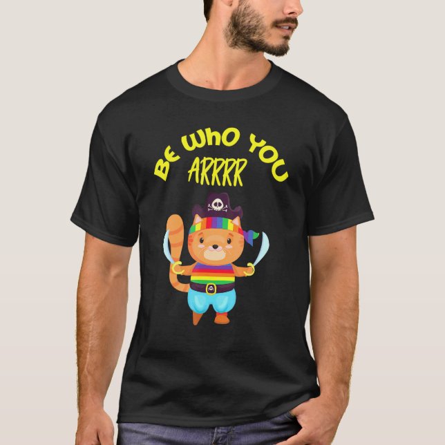 T-shirt Gay pride Lgbtq Cat Be Who You Arr Pirate Pegle (Devant)