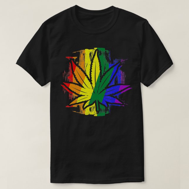 T-shirt Gay Pride - LGBTQ Stoner - Pot Leaf - Rainbow Flag (Design devant)
