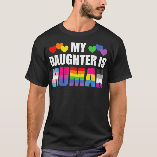 T-shirt gay pride Ma Fille Est Fier Humain Papa Fier Maman (Devant)