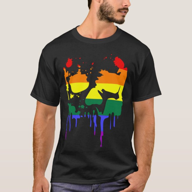 T-shirt Gay Pride Rainbow Flag Halloween Skull Shirt (Devant)