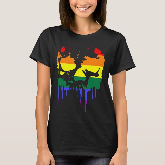 T-shirt Gay Pride Rainbow Flag Halloween Skull Shirt (Devant)