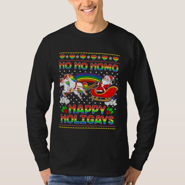T-shirt Gay Pride Santa Ho Ho Homo Happy Holigays Ugly Chr (Devant)