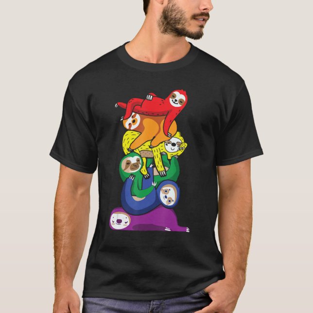 T-shirt Gay pride Sloth Rainbow Flag Pride Ally LGBT (Devant)