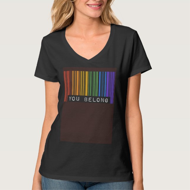 T-shirt Gay Queer Barcode Pride You Belong Ally Aesthetic  (Devant)