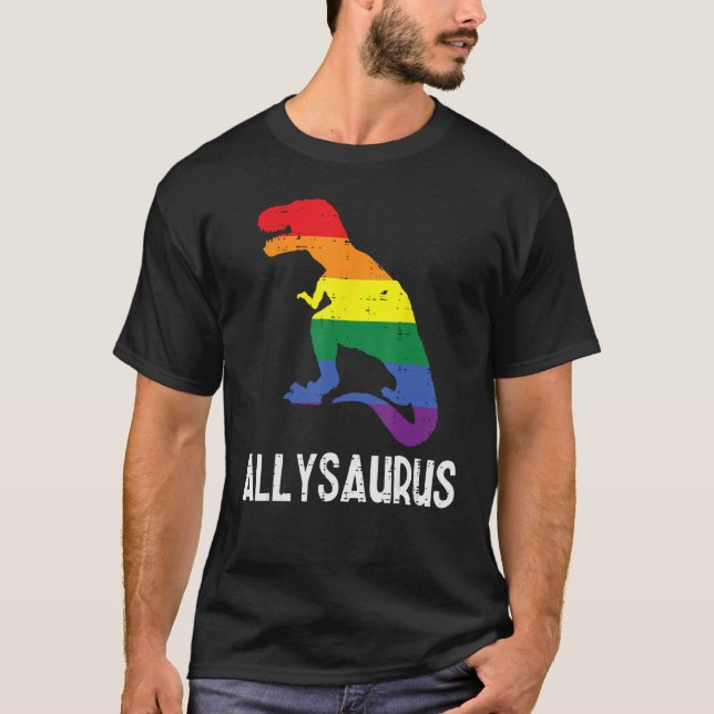 T-shirt Gay Rainbow Dino Trex Ally Saurus Lgbt Flag Boys T (Devant)