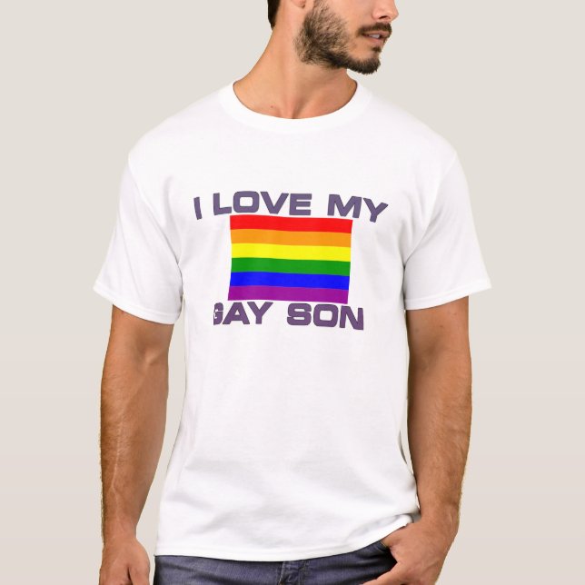 T-shirt Gay Support l love mon fils gay rainbow flag (Devant)