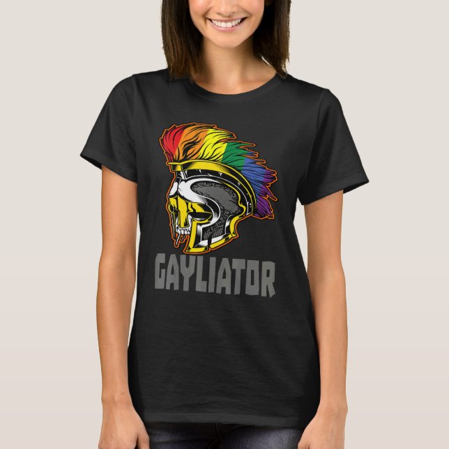 T-shirt Gayliator Sword Fighter Helmet with Rainbow Feathe (Devant)
