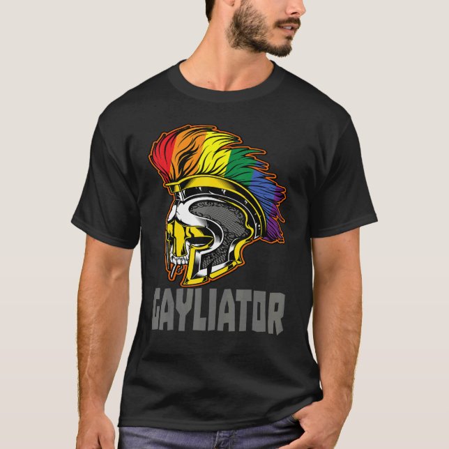 T-shirt Gayliator Sword Fighter Helmet with Rainbow Feathe (Devant)
