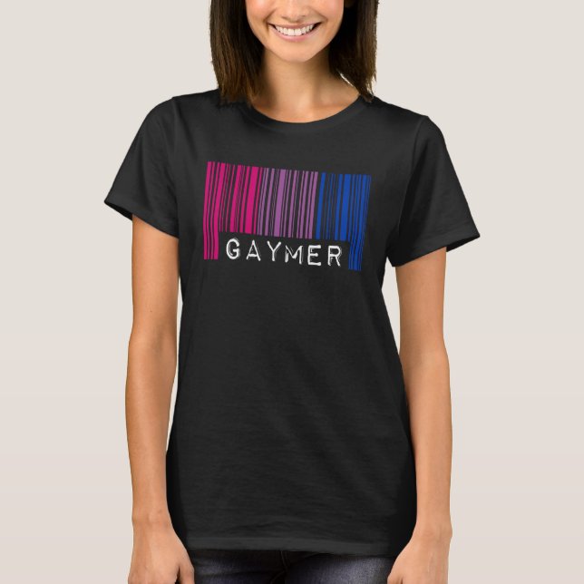 T-shirt Gaymer Bisexual Pride Flag Barcode Video Games Ner (Devant)