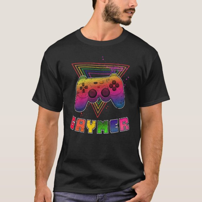 T-shirt Gaymer LGBTQ Gay Video Gamer Console Rainbow Strip (Devant)