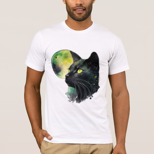 T-shirt Gazon Lune - Chat Noir Mystique (Devant)