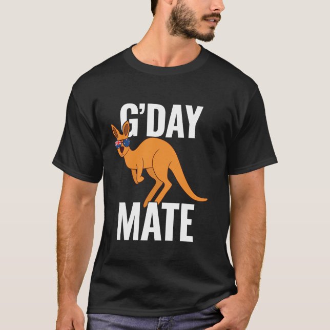 T-shirt G'Day Mate Funny Kangaroo Australian Flag Straya A (Devant)